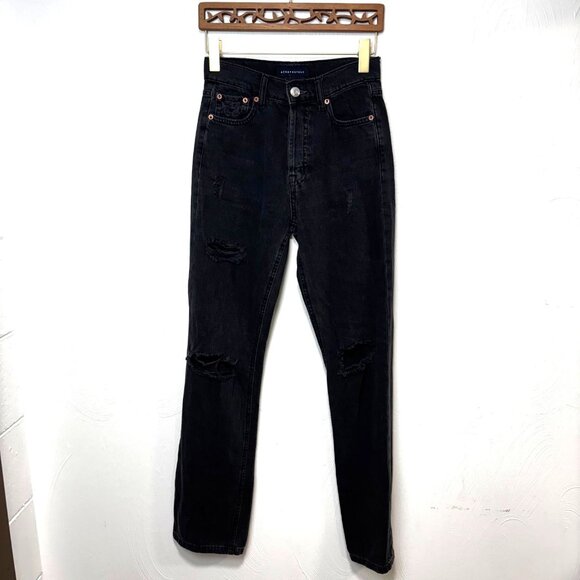 Aeropostale 90s Baggy Jeans Black Solid Dark Wash Distressed High Rise Womens 00 - Picture 1 of 7
